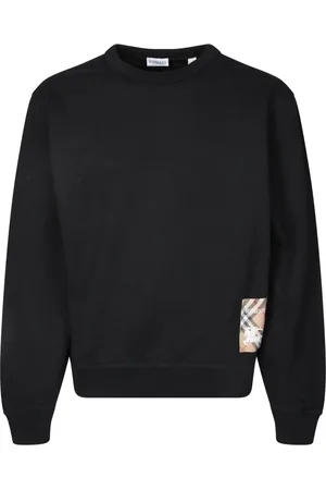 Burberry Bluzy, Mężczyzna, Czarny, S, Bawełna, Czarna bluza dresowa z prążkowanej dzianiny z długim rękawem