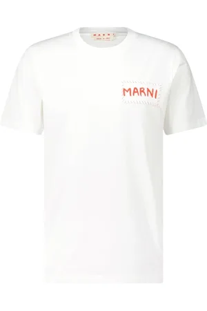 Marni Koszulki, Mężczyzna, Biały, M, Bawełna, Bawełniany T-shirt z Nadrukiem Logo