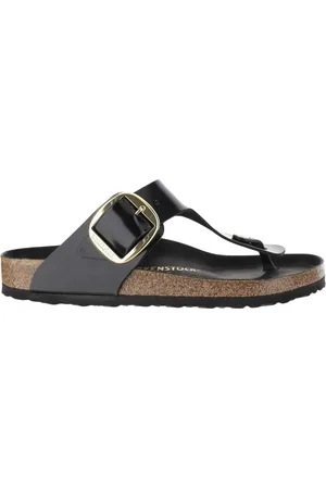 Birkenstock Buty, Kobieta, Czarny, 38 EU, Skóra, Klapki Japonki z Lakierowanej Skóry