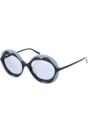Marni Akcesoria, Kobieta, Niebieski, ONE SIZE, Owalne okulary przeciwsłoneczne w kolorze niebiesko-szarym