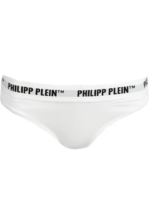 Philipp Plein Bielizna, Kobieta, Biały, M, Stringi Bikini z Logo na Pasku
