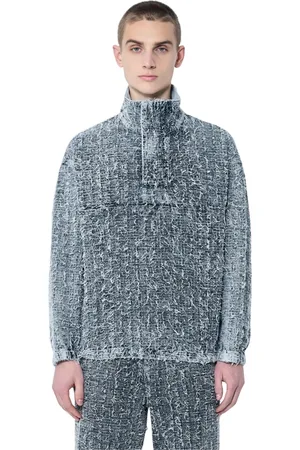 Diesel Bluzy, Mężczyzna, Szary, M, Denim, Denimowa kurtka o teksturowanej fakturze bouclé