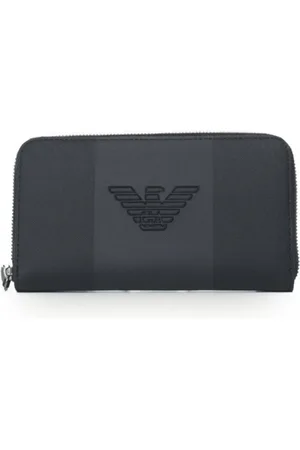 Emporio Armani Akcesoria, Mężczyzna, Czarny, ONE SIZE, Niebieski portfel z wytłoczonym logo orła