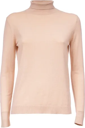 Max Mara Swetry, Kobieta, Beżowy, S, Wełna, Jedwabno-wełniana bluzka z golfem