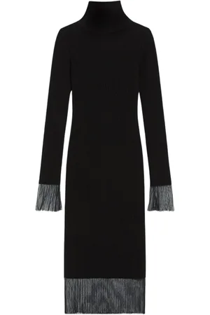 Sportmax Sukienki, Kobieta, Czarny, S, Elegancka sukienka dzianinowa z siateczkowymi rękawami