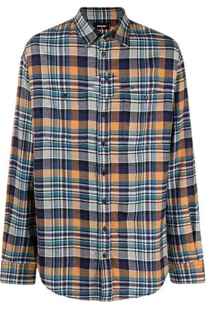 Dsquared2 Koszule, Mężczyzna, Niebieski, S, Bawełna, Niebiesko-żółta koszula w kratę