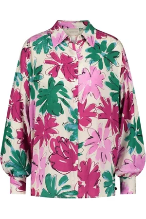 Fabienne Chapot Bluzki, Kobieta, Wielobarwność, M/L, Rayon, Zielona Różowa Bluzka Oversize w Kwiaty