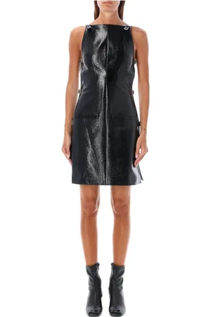 Courrèges Sukienki, Kobieta, Czarny, S, Bawełna, Czarna winylowa sukienka mini Aw 24