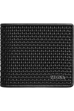 Ermenegildo Zegna Akcesoria, Mężczyzna, Czarny, ONE SIZE, Skóra, Portfele z Plecionej Skóry