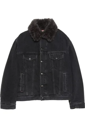 Acne Studios Kurtki, Kobieta, Czarny, L, Czarna Kurtka Dżinsowa z Kołnierzem z Futrzanym Kołnierzem