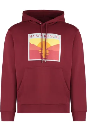 Maison Kitsuné Bluzy, Mężczyzna, Czerwony, XL, Bawełna, Bluza z kapturem z prążkowanej bawełny