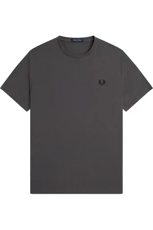 Fred Perry Koszulki, Mężczyzna, Szary, M, Bawełna, T-shirt z grafiką na plecach i nadrukiem wieńca laurowego