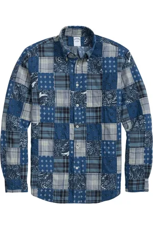 Brooks Brothers Koszule, Mężczyzna, Niebieski, L, Bawełna, Bawełniana koszula w kratę Madras zapinana na guziki