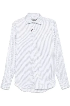 CANALI Koszule, Mężczyzna, Biały, 4XL, Bawełna, Koszula bawełniana w paski Regular-fit Impeccabile