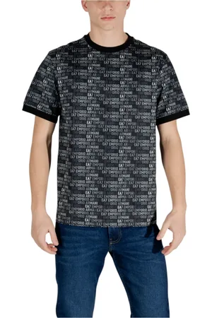 EA7 Koszulki, Mężczyzna, Czarny, S, Bawełna, Czarny bawełniany T-shirt z nadrukiem