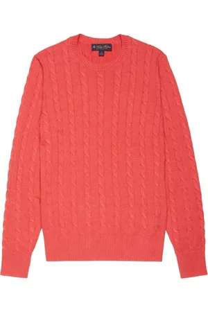 Brooks Brothers Swetry, Mężczyzna, Czerwony, L, Bawełna, Sweter z okrągłym dekoltem z bawełny Supima z wzorem kablowym