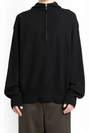 Burberry Bluzy, Mężczyzna, Czarny, S, Wełna, Dzianinowy sweter z wełny z kapturem i krótkim zamkiem