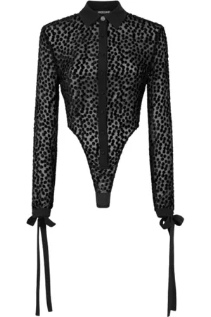 Roberto Cavalli Koszulki, Kobieta, Czarny, 2XS, Poliester, Body w stylu koszuli w kropki