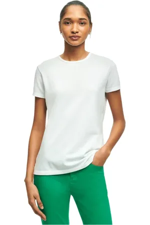Brooks Brothers Koszulki, Kobieta, Biały, L, Bawełna, Bawełniany T-shirt Pique z Dodatkiem Stretchu Supima