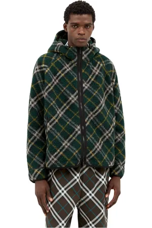 Burberry Kurtki, Mężczyzna, Zielony, S, Wełna, Kurtka z kapturem z polaru w kratę