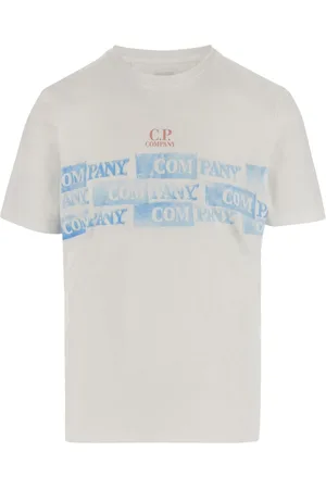 C.P. Company Koszulki, Mężczyzna, Biały, S, Bawełna, Bawełniany T-Shirt z Okrągłym Dekoltem i Nadrukiem Logo