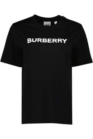 Burberry Koszulki, Kobieta, Czarny, XS, Bawełna, Koszulka z Okrągłym Dekoltem i Nadrukiem Logo