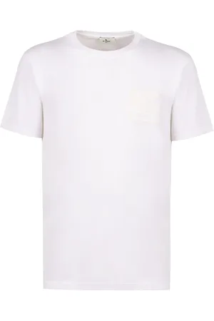 Etro Koszulki, Mężczyzna, Biały, L, Bawełna, T-shirt z zaokrąglonym dekoltem i prążkowanym kołnierzykiem