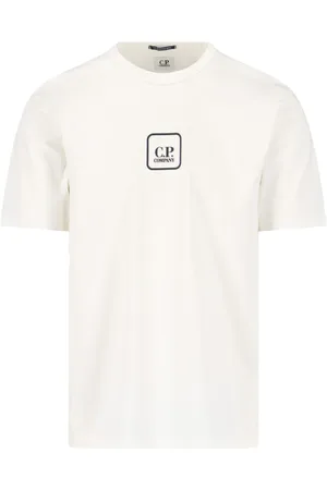 C.P. Company Koszulki, Mężczyzna, Biały, S, Bawełna, Koszulka z dżerseju merceryzowanego z odwróconym nadrukiem logo Metropolis Series