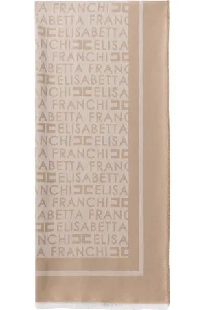 Elisabetta Franchi Akcesoria, Kobieta, Beżowy, ONE SIZE, Paszmina z żakardowym logo