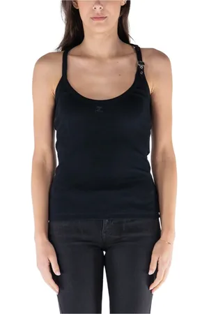 Courrèges Koszulki, Kobieta, Czarny, L, Bawełna, Vintage Prążkowany Top Bez Rękawów