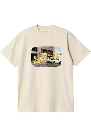 Carhartt Koszulki, Mężczyzna, Beżowy, L, Bawełna, Bawełniany T-shirt z nadrukiem graficznym