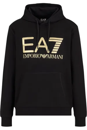 EA7 Bluzy, Mężczyzna, Czarny, M, Bawełna, Czarna Bawełniana Bluza z Złotym Logo