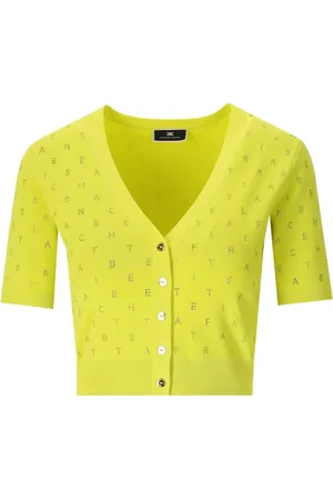 Elisabetta Franchi Swetry, Kobieta, Żółty, L, Krótki kardigan Cedar z dżetami