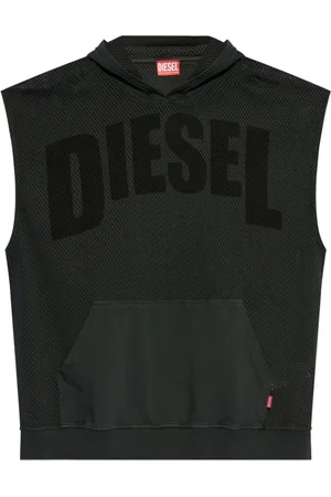 Diesel Bluzy, Mężczyzna, Czarny, S, Bawełna, Klasyczna czarna bluza bez rękawów z kapturem i siateczką
