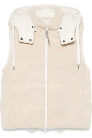 Brunello Cucinelli Kurtki, Kobieta, Beżowy, 2XS, Wełna, Padded Waistcoat with Hood