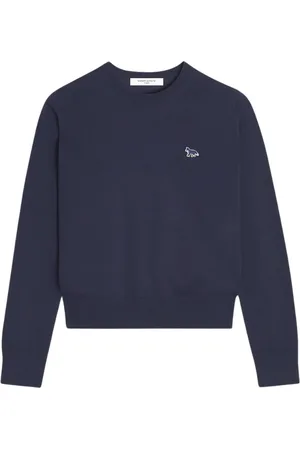 Maison Kitsuné Bluzy, Kobieta, Niebieski, M, Wełna, Sweter z wełny merynosa z naszywką Baby Fox