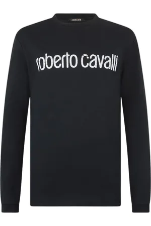 Roberto Cavalli Koszulki, Mężczyzna, Czarny, M, Koszulka z Długim Rękawem z Nadrukiem Logo