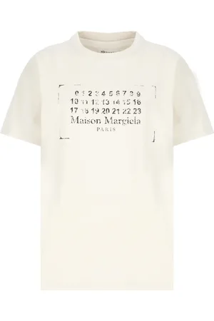 Maison Margiela Koszulki, Kobieta, Beżowy, XL, Bawełna, Bawełniany T-shirt w kolorze kości słoniowej z logo