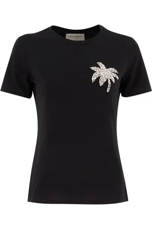 ERMANNO SCERVINO Koszulki, Kobieta, Czarny, S, Bawełna, Bawełniany T-shirt z Haftem
