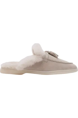 Scarosso Buty, Kobieta, Beżowy, 35 EU, Zamsz, Przytulne klapki z frędzlami i futerkiem Shearling