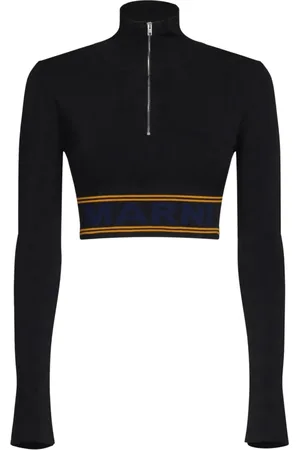 Marni Swetry, Kobieta, Czarny, 2XS, Poliester, Sweter w paski z golfem