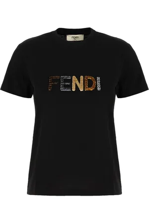 Fendi Koszulki, Kobieta, Czarny, S, Bawełna, T-shirt z logo z okrągłym dekoltem