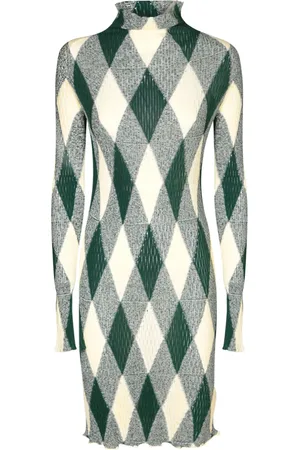 Burberry Sukienki, Kobieta, Wielobarwność, M, Bawełna, Zielona Jedwabna Sukienka z Diamentowym Wzorem
