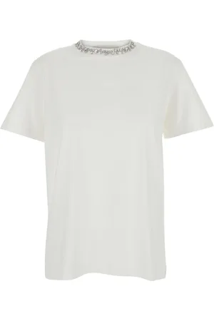 Golden Goose Koszulki, Kobieta, Biały, XS, Zniszczony Bawełniany T-shirt z Haftem