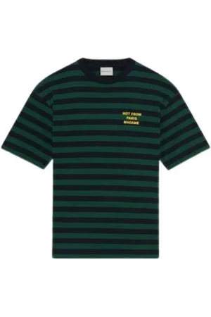 Drôle de Monsieur Koszulki, Mężczyzna, Zielony, M, Bawełna, Bawełniany T-Shirt w Paski z Nadrukiem Sloganu