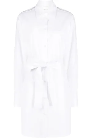 Sportmax Sukienki, Kobieta, Biały, S, Bawełna, Biała sukienka koszulowa z popeliny z paskiem w talii