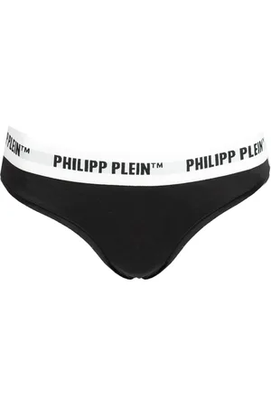 Philipp Plein Bielizna, Kobieta, Czarny, L, Stringi Bikini z Logo na Pasku