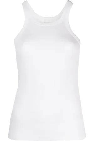 Sportmax Koszulki, Kobieta, Biały, M, Bawełna, Prążkowany top bez rękawów