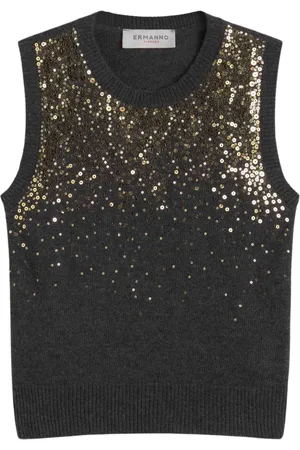 ERMANNO SCERVINO Kurtki, Kobieta, Czarny, S, Wełna, Sequin Gradient Sleeveless Ribbed Vest