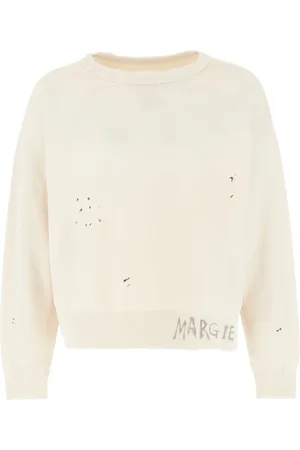 Maison Margiela Bluzy, Mężczyzna, Beżowy, L, Bawełna, Bluza z efektem znoszenia i surowym wykończeniem Handwritten Raw-Cut Edge